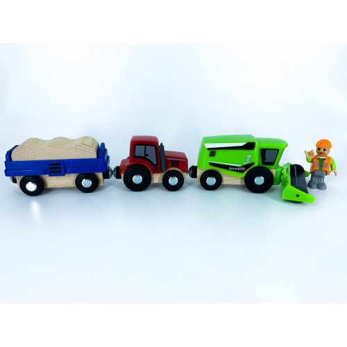 Набір машинок для дерев'яної залізниці PlayTive Ikea Brio (Комбайн, трактор з причепом)